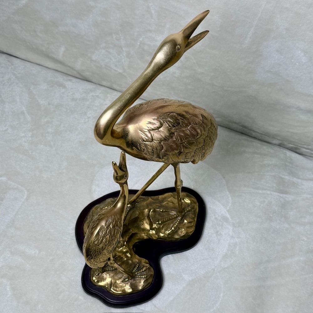 Brass Crane Heron Statue Gold Bird Sculpture MCM Hollywood Regency Vintage 17" - Picture 7 of 16